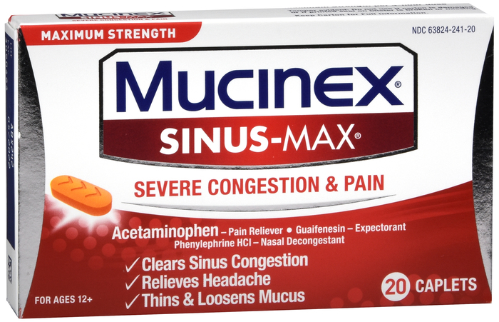 Mucinex Sinus-Max Severe Congestion & Pain Caplets Maximum Strength 20 EA