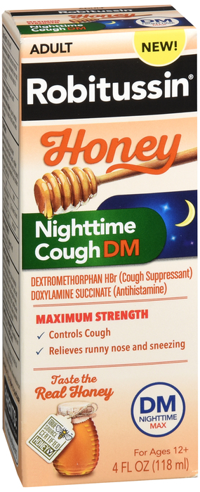 Robitussin Adult Honey Nighttime Cough DM Liquid Maximum Strength 4 OZ